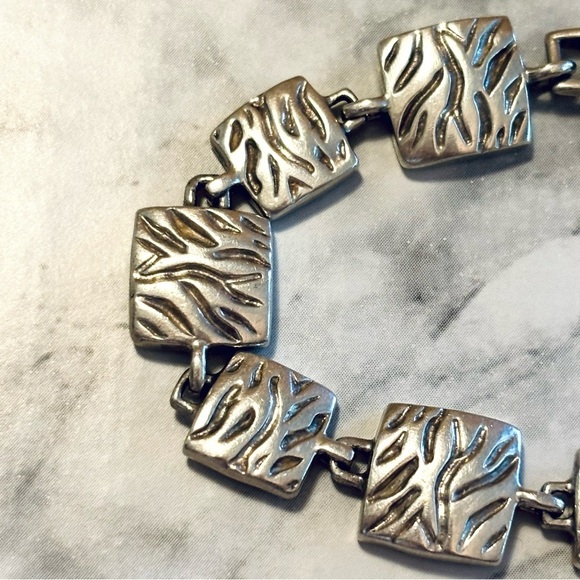 Sterling Silver Square Bracelet Signed Rr 925 - Picture 2 of 7